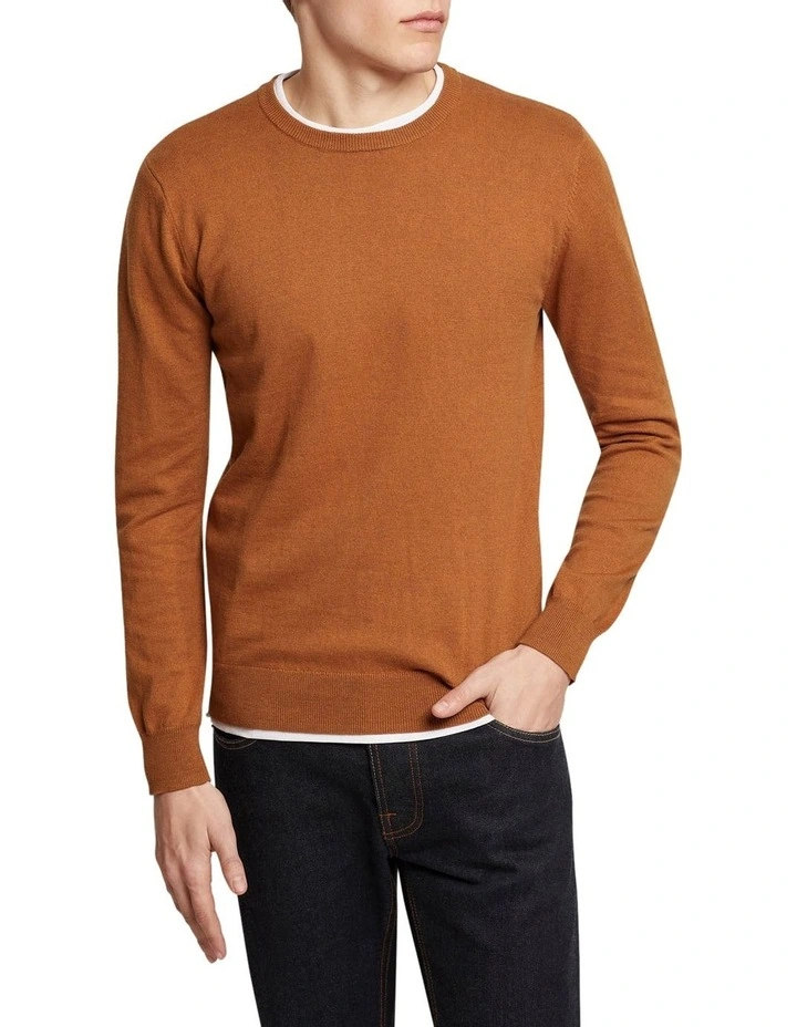 Oxford Crew Neck Cotton Cashmere Pullover In Bark 3 Oxford Crew Neck Cotton Cashmere Pullover In Bark
