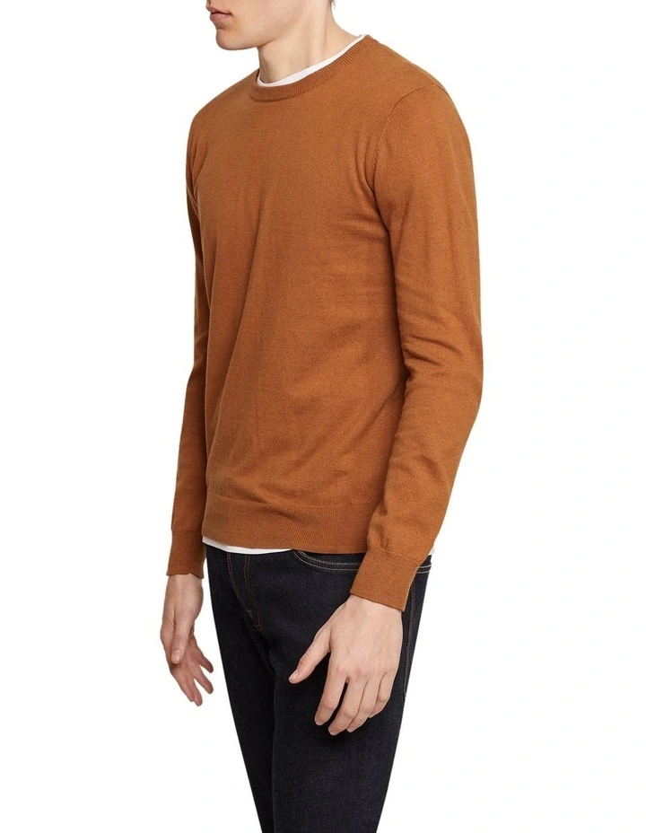 Oxford Crew Neck Cotton Cashmere Pullover In Bark 4 Oxford Crew Neck Cotton Cashmere Pullover In Bark - Image 2