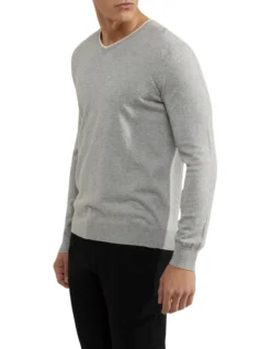 Oxford Lenny Cashmere Blend Pullover In Melange Grey -Men's Fashion 948171430 2 720x928