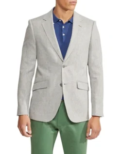 Oxford Blake Linen Cotton Herringbone Blazer In Grey