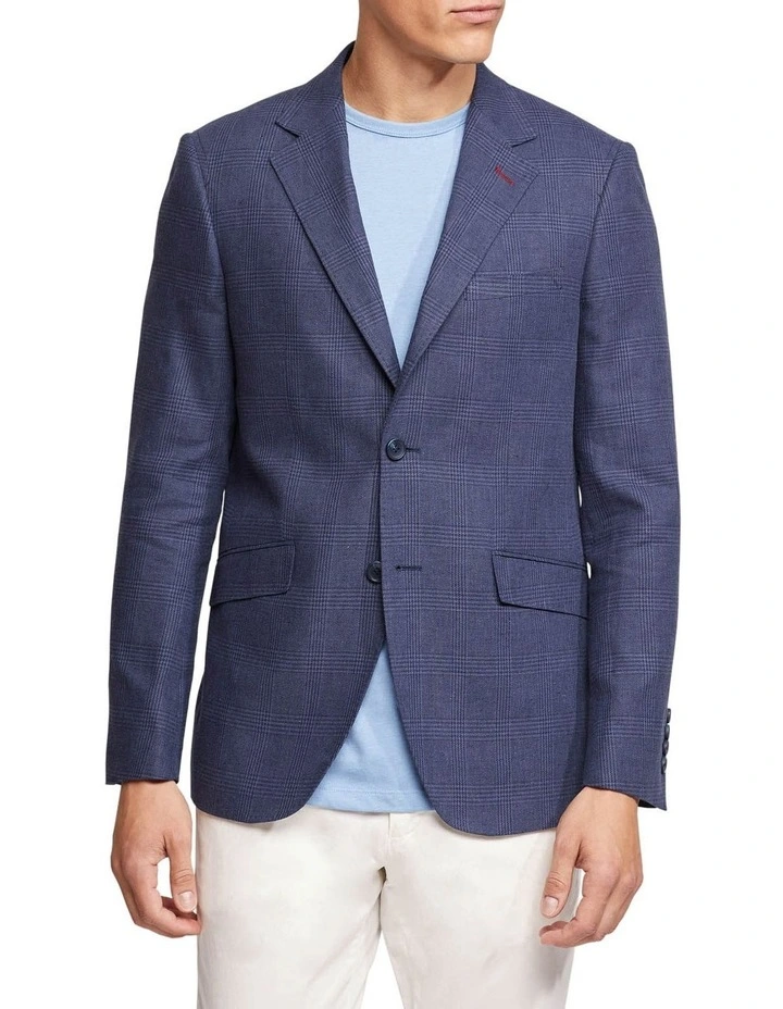 Oxford Blake Linen Blend Checked Blazer In Navy 3 Oxford Blake Linen Blend Checked Blazer In Navy