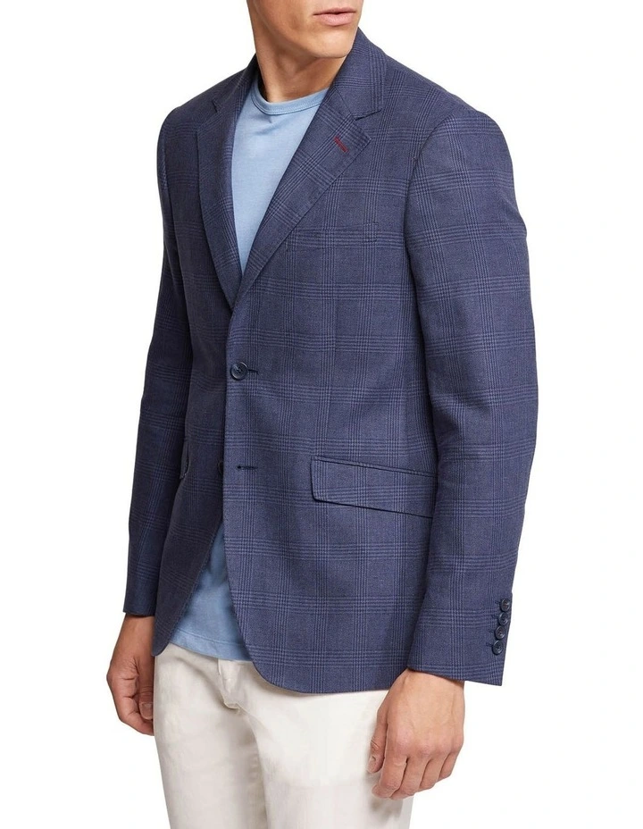 Oxford Blake Linen Blend Checked Blazer In Navy 4 Oxford Blake Linen Blend Checked Blazer In Navy - Image 2
