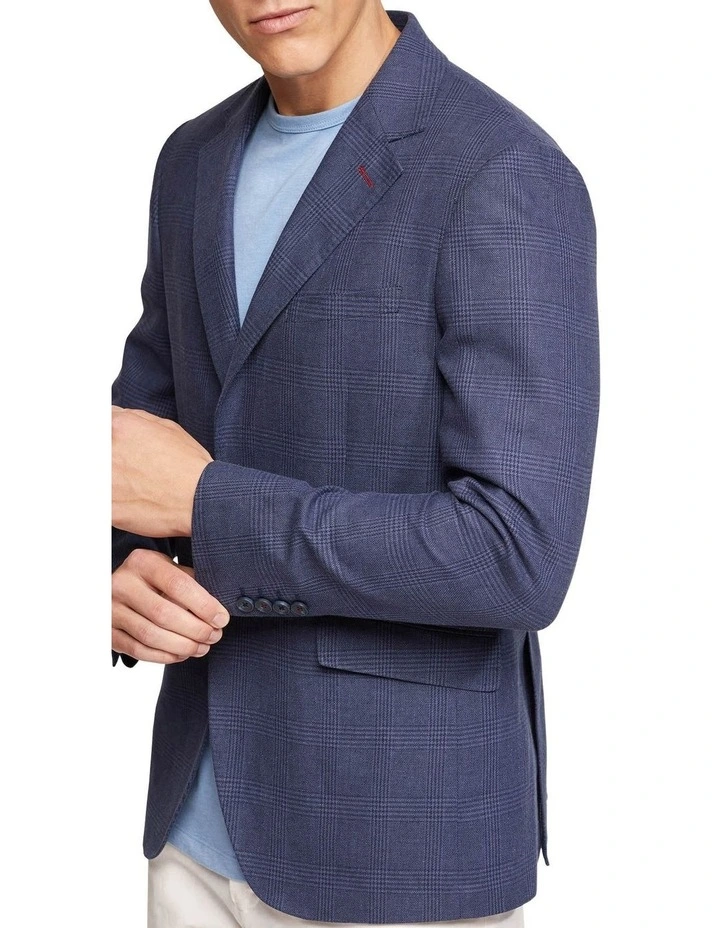 Oxford Blake Linen Blend Checked Blazer In Navy 6 Oxford Blake Linen Blend Checked Blazer In Navy - Image 4