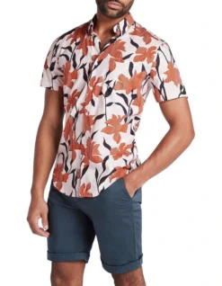 Bahamas Short Sleeve Shirt In Papaya Multi