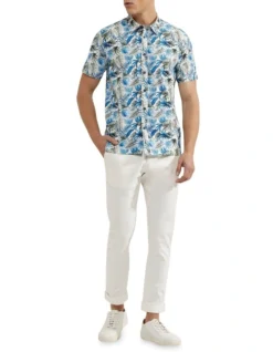 Oxford Leyton Print Short Sleeve Shirt In Blue -Men's Fashion 948738880 5 720x928