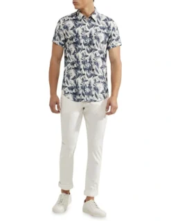Oxford Tottenham Linen Rayon Printed Shirt In Navy/White -Men's Fashion 948739240 5 720x928