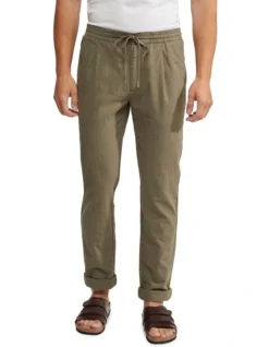 Oxford Fraser Linen Cotton Pullon Pants In Olive