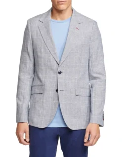 Oxford Blake Linen Cotton Checked Blazer In Sky