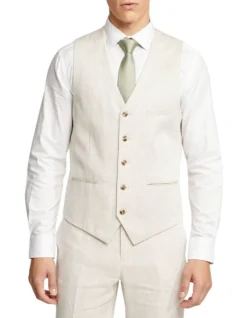 Oxford Linen Vest In Natural