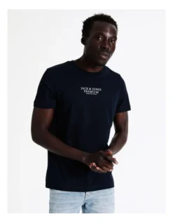 Jack & Jones Archie Short Sleeve Crew Neck Tee In Navy