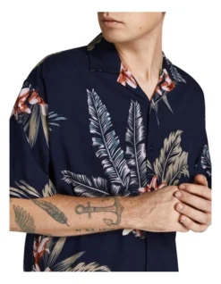 Jack & Jones Tropic Resort Short Sleeve Shirt In Navy Blazer -Men's Fashion 950190040 3 720x928