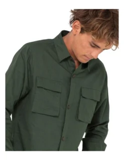 Rusty Linen Workwear Long Sleeve Shirt In Green -Men's Fashion 955238050 4 720x928