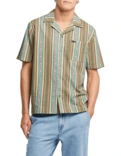 Wrangler Resort Stripe Shirt In Brown/Multi