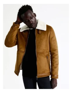Asher Sueded Aviator Jacket In Brown