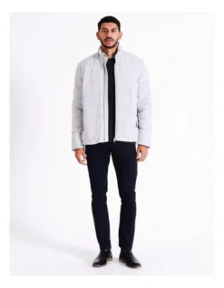 Hunter Hooded Puffer Jacket In Grey