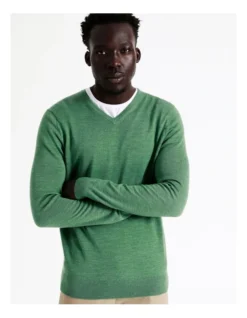 Australian Merino V-Neck Knit In Green -Men's Fashion 956607850 3 720x928
