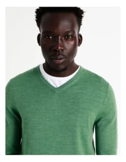 Australian Merino V-Neck Knit In Green -Men's Fashion 956607850 7 720x928