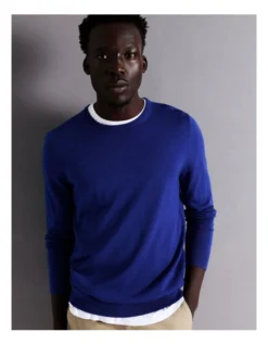 Australian Merino Crew Neck Knit In Blue -Men's Fashion 956608030 7 720x928