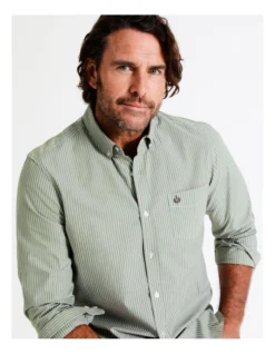 Harris Long Sleeve Stripe Shirt In Green -Men's Fashion 956984140 2 720x928