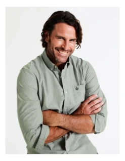 Harris Long Sleeve Stripe Shirt In Green -Men's Fashion 956984140 4 720x928