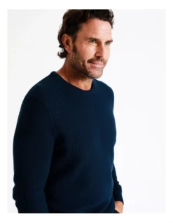 Knox Textured Crew Knit In Blue -Men's Fashion 956986840 3 720x928