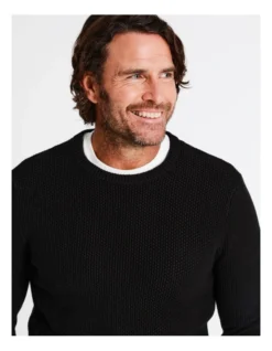 Knox Textured Crew Knit In Black -Men's Fashion 956986930 3 720x928