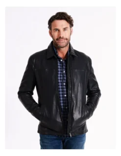 Whitehart Regular Collar Leather Jacket In Black