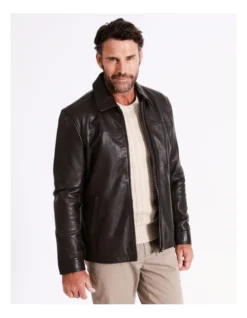 Whitehart Regular Collar Leather Jacket In Brown