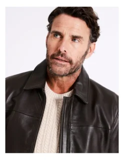 Whitehart Regular Collar Leather Jacket In Brown -Men's Fashion 956987650 3 720x928