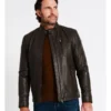 Hindley Stand Collar Leather Jacket In Brown -Men's Fashion 956987830 1 720x928