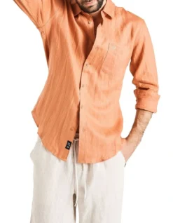 Long Sleeve Linen Shirt In Rust -Men's Fashion 958334950 3 720x928