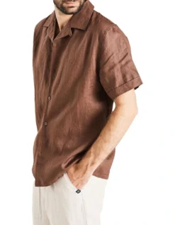 Camper Short Sleeve Linen Shirt In Chocolate -Men's Fashion 958336030 4 720x928