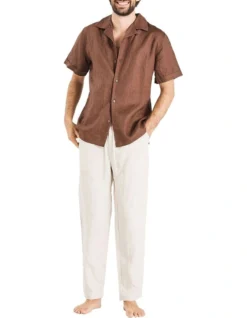 Camper Short Sleeve Linen Shirt In Chocolate -Men's Fashion 958336030 6 720x928