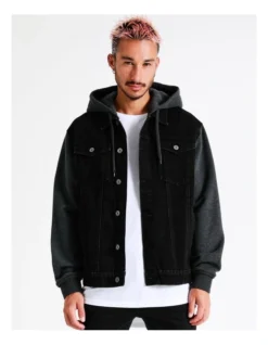 Solar Spliced Denim Jacket In Black