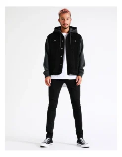 Solar Spliced Denim Jacket In Black -Men's Fashion 960255820 3 720x928