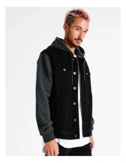 Solar Spliced Denim Jacket In Black -Men's Fashion 960255820 4 720x928