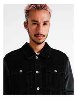 Solar Spliced Denim Jacket In Black -Men's Fashion 960255820 7 720x928