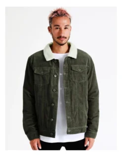 Crescent Cord Sherpa Lined Jacket In Green -Men's Fashion 960256000 4 720x928