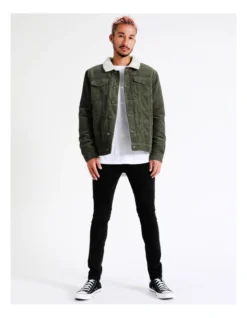 Crescent Cord Sherpa Lined Jacket In Green -Men's Fashion 960256000 7 720x928