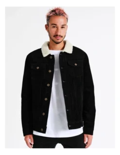 Crescent Cord Sherpa Lined Jacket In Black