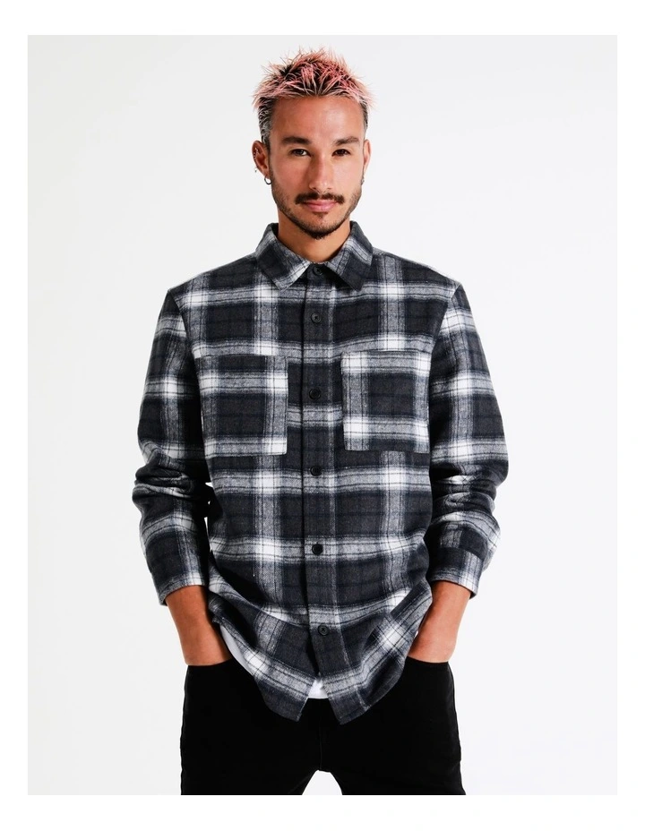 Capricorn Check Long Sleeve Overshirt In Grey 3 Capricorn Check Long Sleeve Overshirt In Grey