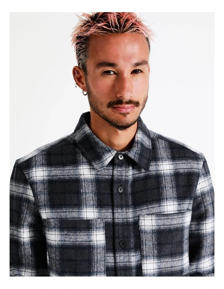Capricorn Check Long Sleeve Overshirt In Grey 9 Capricorn Check Long Sleeve Overshirt In Grey - Image 7