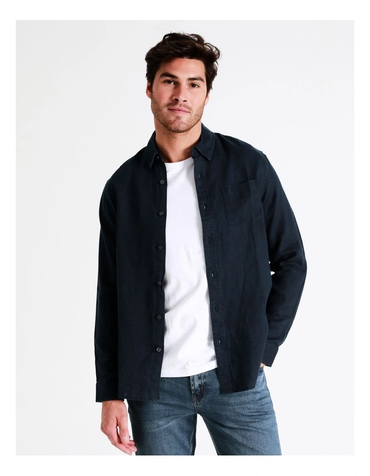 Alec Linen Long Sleeve Shirt In Navy 3 Alec Linen Long Sleeve Shirt In Navy