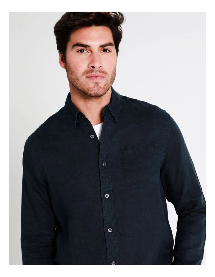 Alec Linen Long Sleeve Shirt In Navy 5 Alec Linen Long Sleeve Shirt In Navy - Image 3