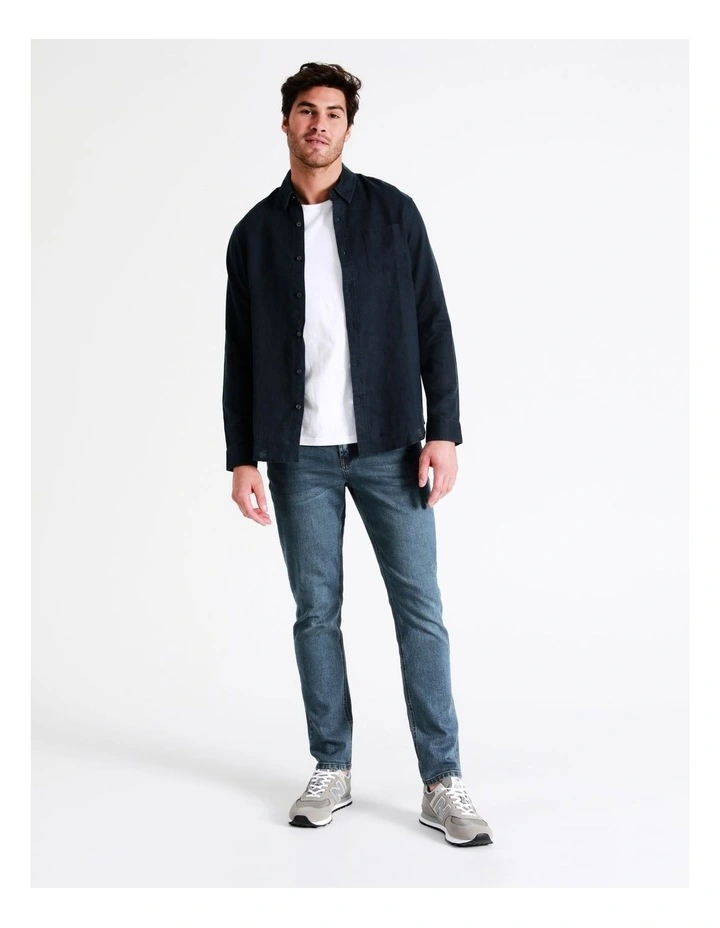 Alec Linen Long Sleeve Shirt In Navy 9 Alec Linen Long Sleeve Shirt In Navy - Image 7