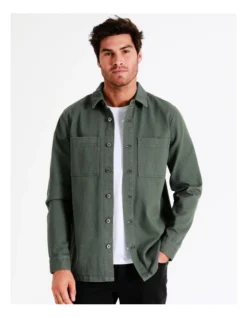 Noosa Long Sleeve Utility Overshirt In Green