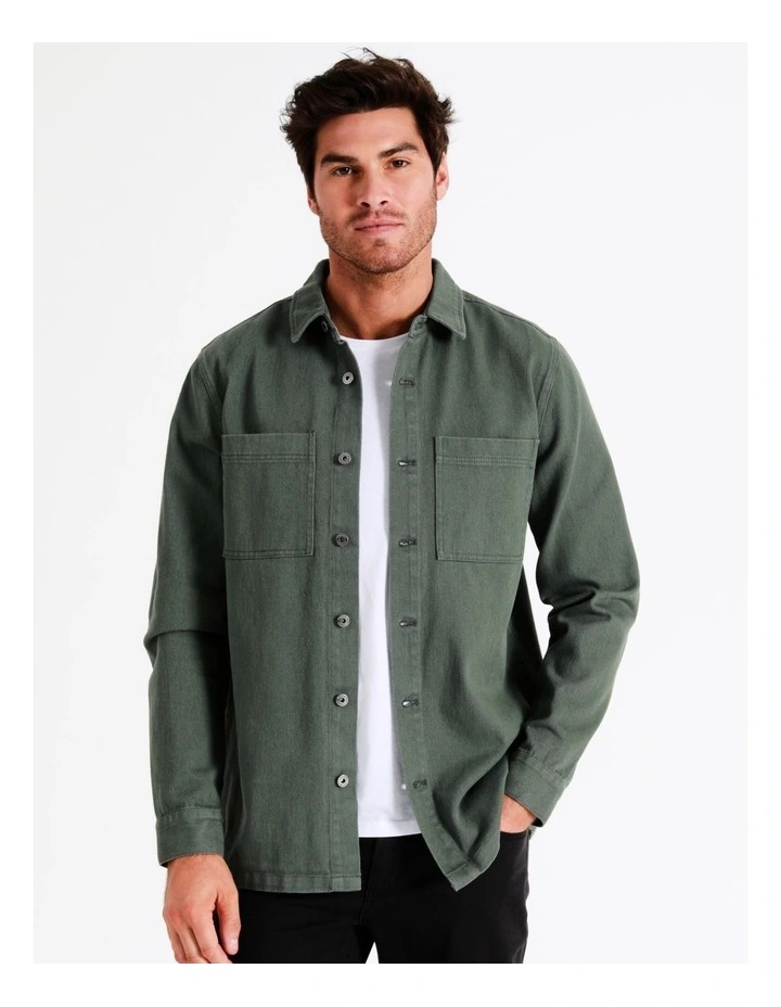 Noosa Long Sleeve Utility Overshirt In Green 3 Noosa Long Sleeve Utility Overshirt In Green