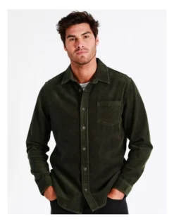 Finn Long Sleeve Cord Overshirt In Green