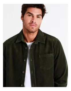 Finn Long Sleeve Cord Overshirt In Green -Men's Fashion 960774940 7 720x928