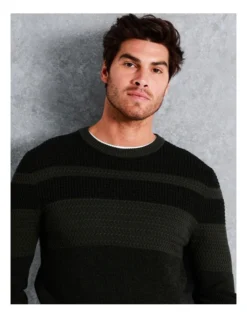 Byron Block Stripe Crew Knit In Green -Men's Fashion 960776380 3 720x928